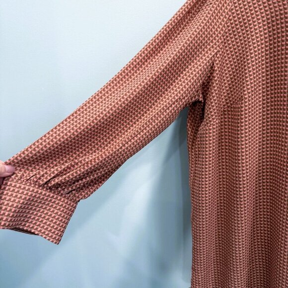 Adrianna Papell Tie Neck Popover Blouse Elegant Dusty Pink Geo Print Plus 2X NWT - Picture 5 of 12